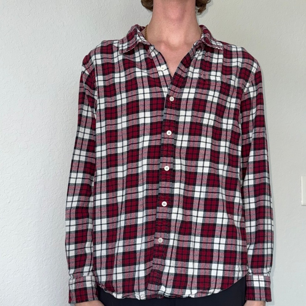 Dip Flannel Shirt Plaid Grunge Red Black White Cotton Mens Large Button Up